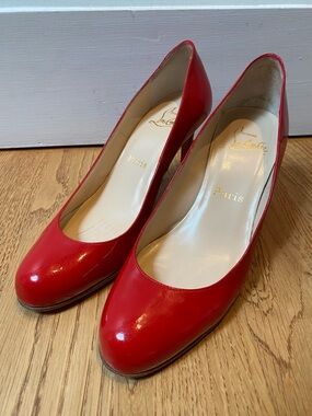 Authentic Christian Louboutin Glossy Red Patent Leather Heels